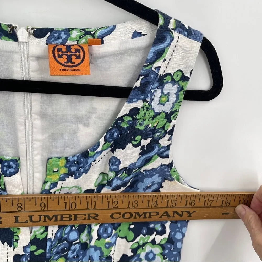 Tory Burch Blue Green White Amalia Linen Dress